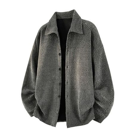 Men's Textured Long Sleeve Shirt Plus Velvet Lapel Knitted Casual Cardigan Jacket